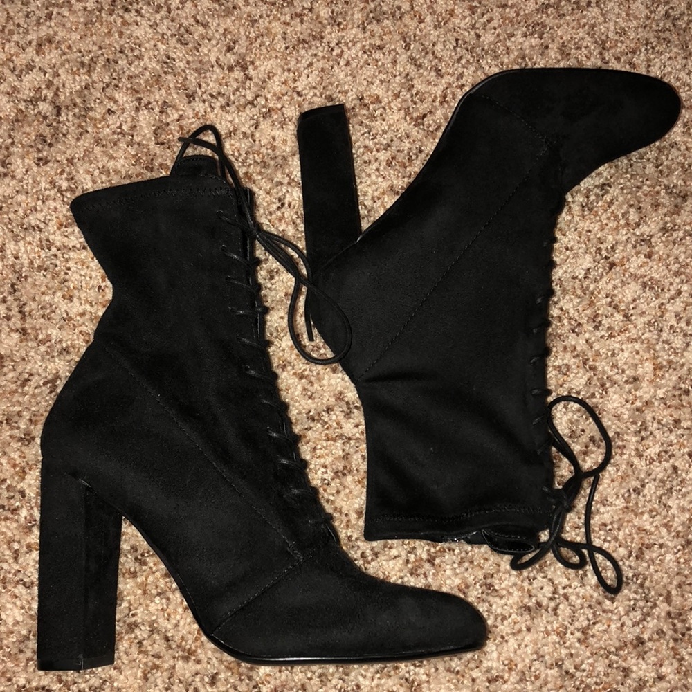 Steve Madden Black Elley Boots with lace-up front